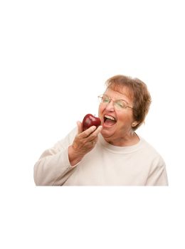 woman biting an apple