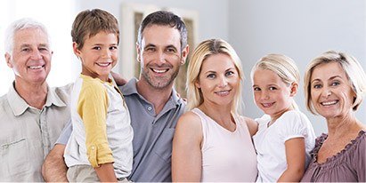 Three generations of smiling family